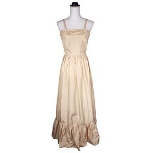 Vintage 80s Pale Gold Yellow Taffeta Long Formal Gown Party Dress Size 4 or XS